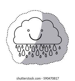 monochrome contour sticker of smiling cloud with rain vector illustration