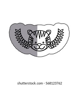 monochrome contour sticker with tiger head and olive branchs and middle shadow