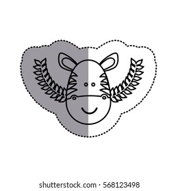 monochrome contour sticker with zebra head and olive branchs and middle shadow