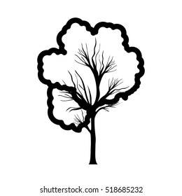 monochrome contour tree trunk with foliage shape cloud