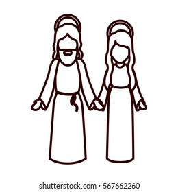 monochrome contour with virgin mary and jesus holding hands