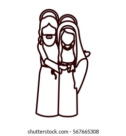 monochrome contour with virgin mary and jesus embraced