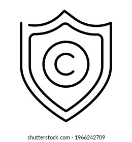 Monochrome copyright protection icon vector illustration. Simple copywriting sign with shield security isolated on white. Law literary property to intellectual ownership. Quality rights protective