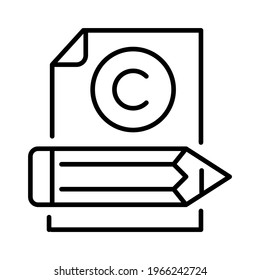 Monochrome copywriting icon simple design vector illustration. Linear logo of intellectual literary handwriting or writing digital content creating isolated on white. Paper sheet document with pencil