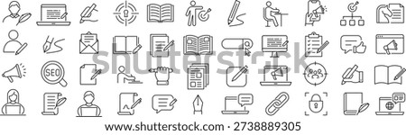 Monochrome Copywriting Line Icon Set – Vector Writing  Content Creation Symbols