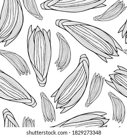 Monochrome Maiskolben auf weißem Hintergrund. Vektorgrafik umreißt nahtloses Muster. Herbstgemüse.