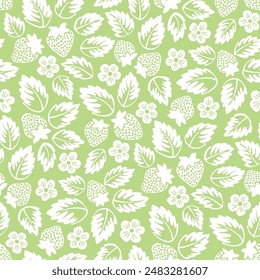 Monochrome Cottage Core Garden Strawberries and Leaves Vector Seamless Pattern. Vintage Feed Sack Backdrop With Nostalgic Retro Design. Fresh Summer Fruit Background