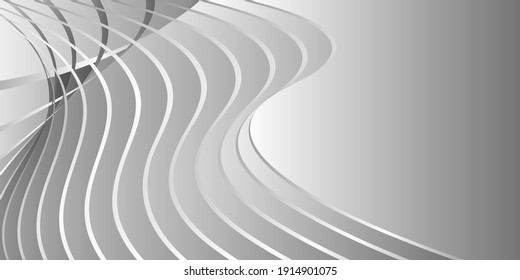 Monochrome cover design, abstract background. Grayscale, Wavy parallel gradient lines. Trendy banner, poster. EPS vector