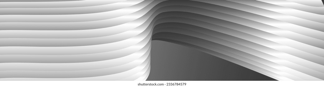 Einfarbiges Cover-Design, abstrakter Hintergrund. Weiche silberne parallele Farblinien, Bänder, Seide. Schwarz-Weiß mit grauem Banner, Poster. EPS-Vektor