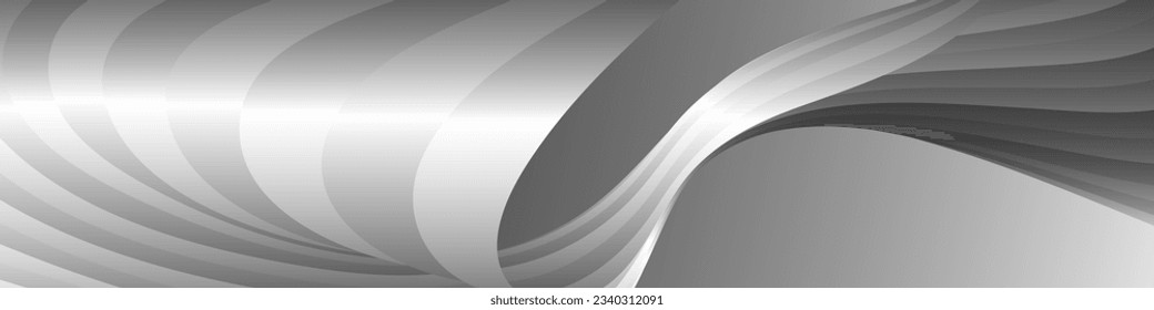 Monochrome cover design, abstract background. Wavy silver parallel gradient lines, ribbons, silk. Black and white with shades of gray banner, poster. eps vector