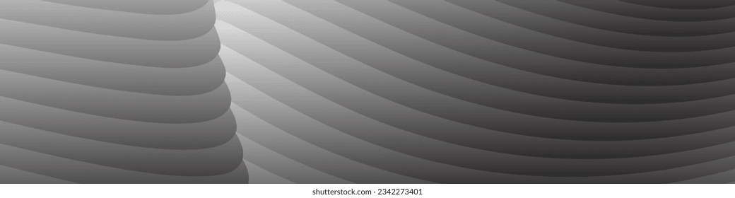 Monochrome cover design, abstract background. Wavy silver parallel gradient lines, ribbons, silk. Black and white with shades of gray banner, poster. eps vector