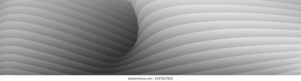 Monochrome cover design, abstract background. Wavy silver parallel gradient lines, ribbons, silk. Black and white with shades of gray banner, poster. eps vector