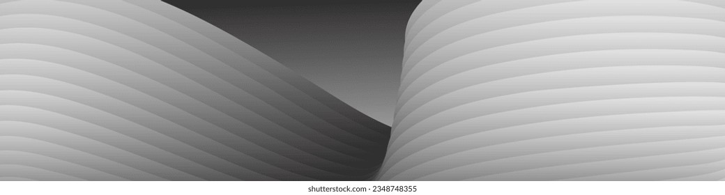 Monochrome cover design, abstract background. Wavy silver parallel gradient lines, ribbons, silk. Black and white with shades of gray banner, poster. eps vector