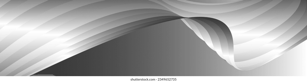 Monochrome cover design, abstract background. Wavy silver parallel gradient lines, ribbons, silk. Black and white with shades of gray banner, poster. eps vector