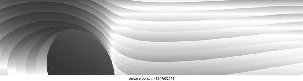 Monochrome cover design, abstract background. Wavy silver parallel gradient lines, ribbons, silk. Black and white with shades of gray banner, poster. eps vector