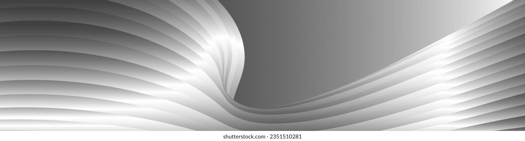 Monochrome cover design, abstract background. Wavy silver parallel gradient lines, ribbons, silk. Black and white with shades of gray banner, poster. eps vector