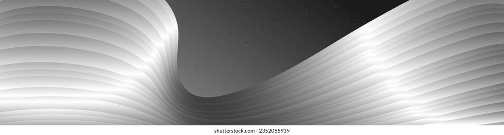 Monochrome cover design, abstract background. Wavy silver parallel gradient lines, ribbons, silk. Black and white with shades of gray banner, poster. eps vector