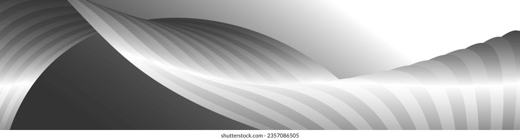 Monochrome cover design, abstract background. Wavy silver parallel gradient lines, ribbons, silk. Black and white with shades of gray banner, poster. eps vector