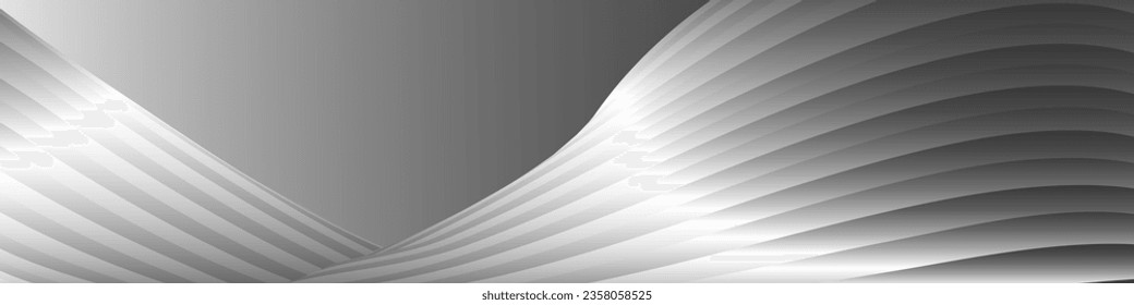 Monochrome cover design, abstract background. Wavy silver parallel gradient lines, ribbons, silk. Black and white with shades of gray banner, poster. eps vector