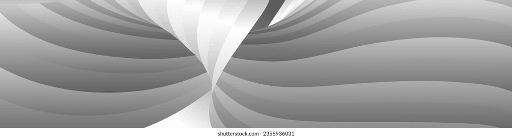 Monochrome cover design, abstract background. Wavy silver parallel gradient lines, ribbons, silk. Black and white with shades of gray banner, poster. eps vector