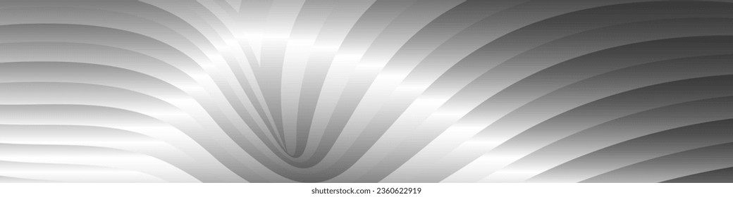 Monochrome cover design, abstract background. Wavy silver parallel gradient lines, ribbons, silk. Black and white with shades of gray banner, poster. eps vector