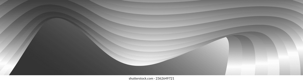 Monochrome cover design, abstract background. Wavy silver parallel gradient lines, ribbons, silk. Black and white with shades of gray banner, poster. eps vector