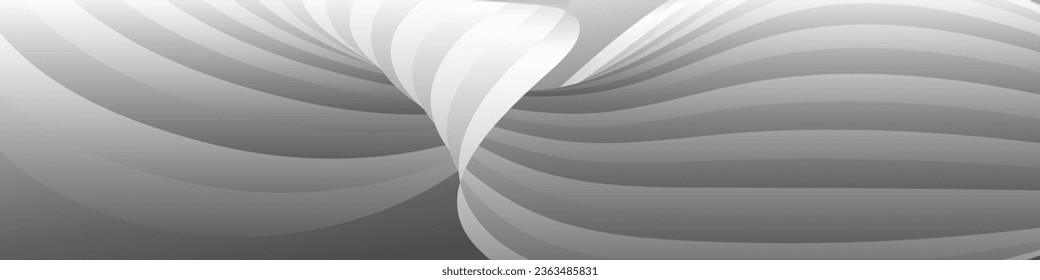 Monochrome cover design, abstract background. Wavy silver parallel gradient lines, ribbons, silk. Black and white with shades of gray banner, poster. eps vector