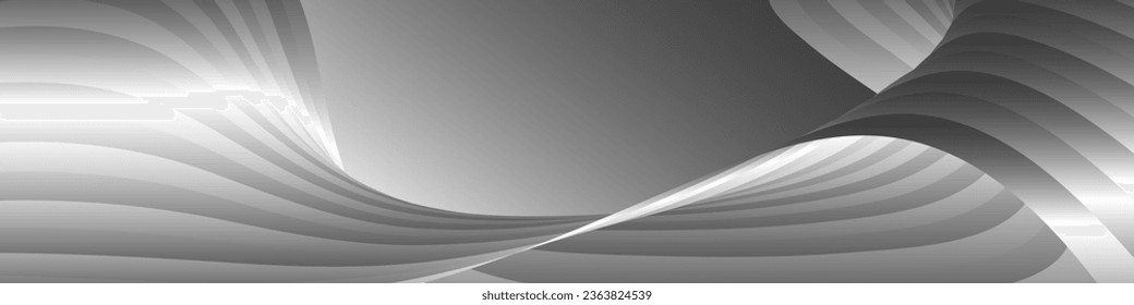 Monochrome cover design, abstract background. Wavy silver parallel gradient lines, ribbons, silk. Black and white with shades of gray banner, poster. eps vector