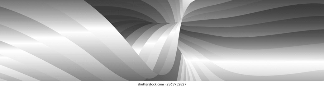 Monochrome cover design, abstract background. Wavy silver parallel gradient lines, ribbons, silk. Black and white with shades of gray banner, poster. eps vector