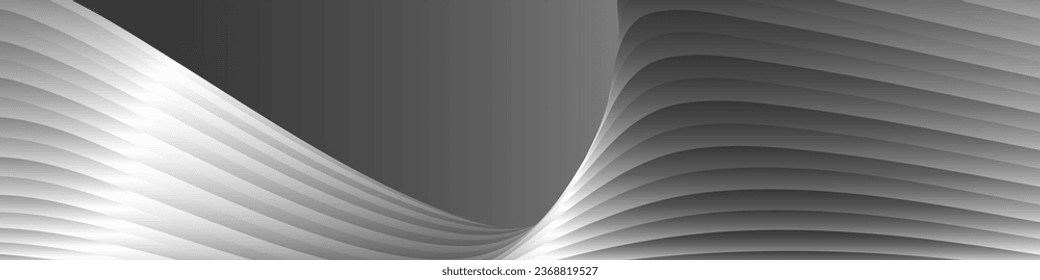 Monochrome cover design, abstract background. Wavy silver parallel gradient lines, ribbons, silk. Black and white with shades of gray banner, poster. eps vector