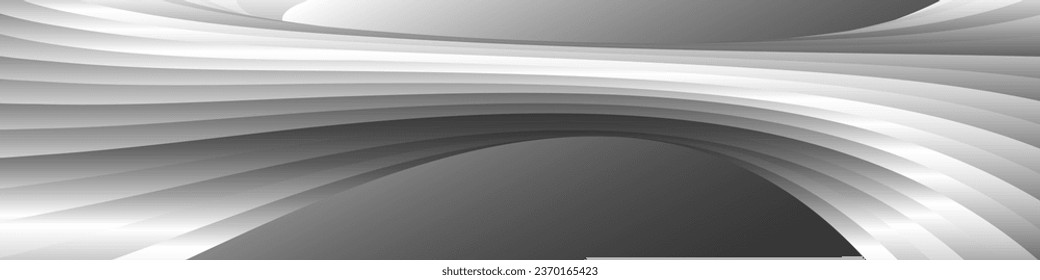 Monochrome cover design, abstract background. Wavy silver parallel gradient lines, ribbons, silk. Black and white with shades of gray banner, poster. eps vector