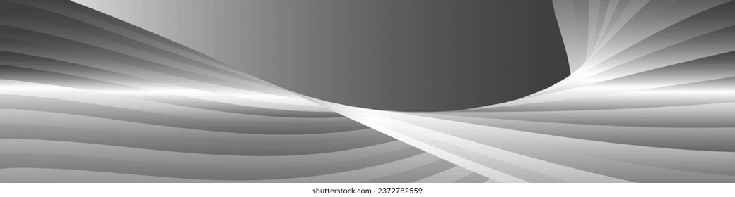 Monochrome cover design, abstract background. Wavy silver parallel gradient lines, ribbons, silk. Black and white with shades of gray banner, poster. eps vector