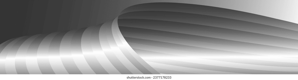 Monochrome cover design, abstract background. Wavy silver parallel gradient lines, ribbons, silk. Black and white with shades of gray banner, poster. eps vector