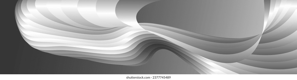 Monochrome cover design, abstract background. Wavy parallel gradient lines, ribbons, silk. Black and white banner, poster. eps vector