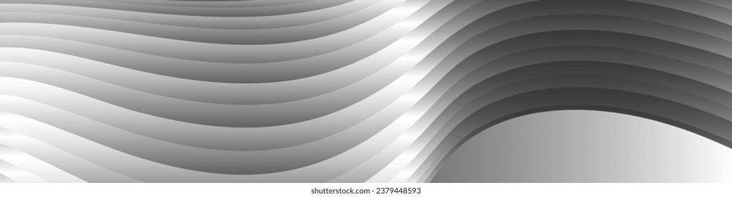Monochrome cover design, abstract background. Wavy silver parallel gradient lines, ribbons, silk. Black and white with shades of gray banner, poster. eps vector