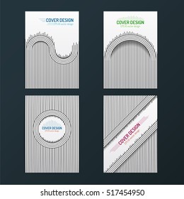 Monochrome cover design geometric lines with objects casting shadows. Applicable for covers,  posters, placards, flyers and banner design. Vector eps 10