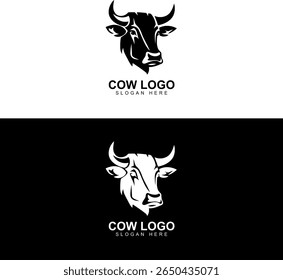 Monochrome Cow Head Vector Logo Design
