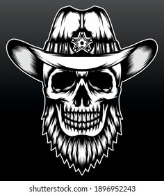 Monochrome cowboy skull. Premium vector