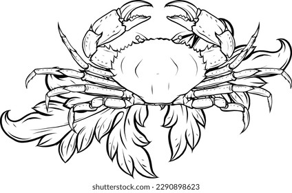 monochrome Crab with claws. Sketch in a linear style isolated on a white background.