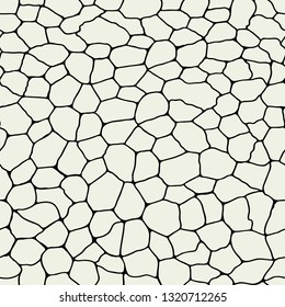 Monochrome craquelure seamless pattern. Cracked surface. Mosaic vector decor for wallpaper. Continuity pavement urban.