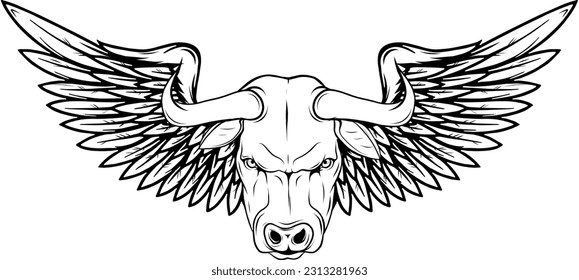monochrome creative cow wing logo vector illustration, Winged cow ancient emblems elements