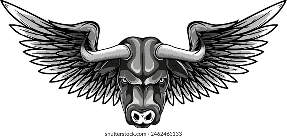 monochrome creative cow wing logo vector illustration, Winged cow ancient emblems elements