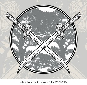 Monochrome Cross Katana. Premium vector