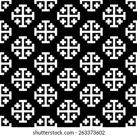 Monochrome cross seamless pattern. Black&white vector illustration