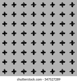 Monochrome cross seamless pattern, grunge texture, hand painted brush strokes.