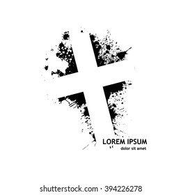 monochrome Cross from the stains of paint. Vector