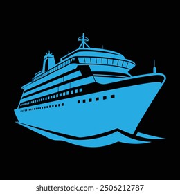 Monochrome Cruise Ship Vector: Black and White Nautical Clip Art