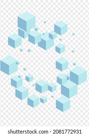 Monochrome Cube Background Transparent Vector. Polygon Shape Illustration. White Box Blank Template. Isometric Design. Grey Light Cubic.