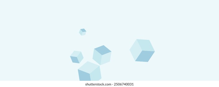 Monochrome Cubic Background Blue Vector. Polygon Style Illustration. Sky Blue Cube Minimal Card. Futuristic Design. Grey Element Geometric.