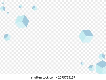 Monochrome Cubic Background Transparent Vector. Block Shape Template. Grey Polygon Graphic Illustration. Isometric Design. Blue Particles Square.